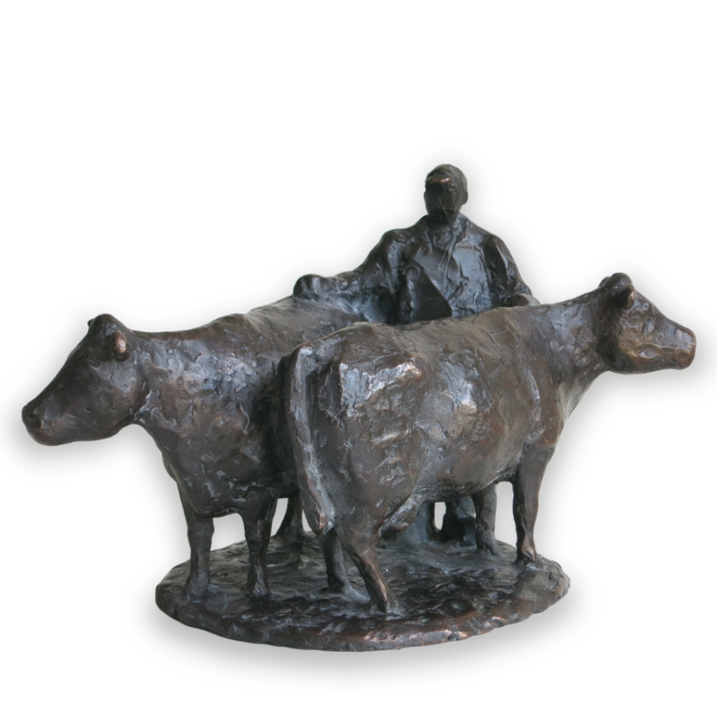 Boer met 2 koeien -Bronze sculpture - Gerard Brouwer